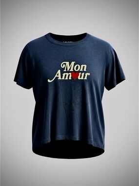 LOFT Navy Graphic Mon Amour Short Sleeve 100% Cotton Tee